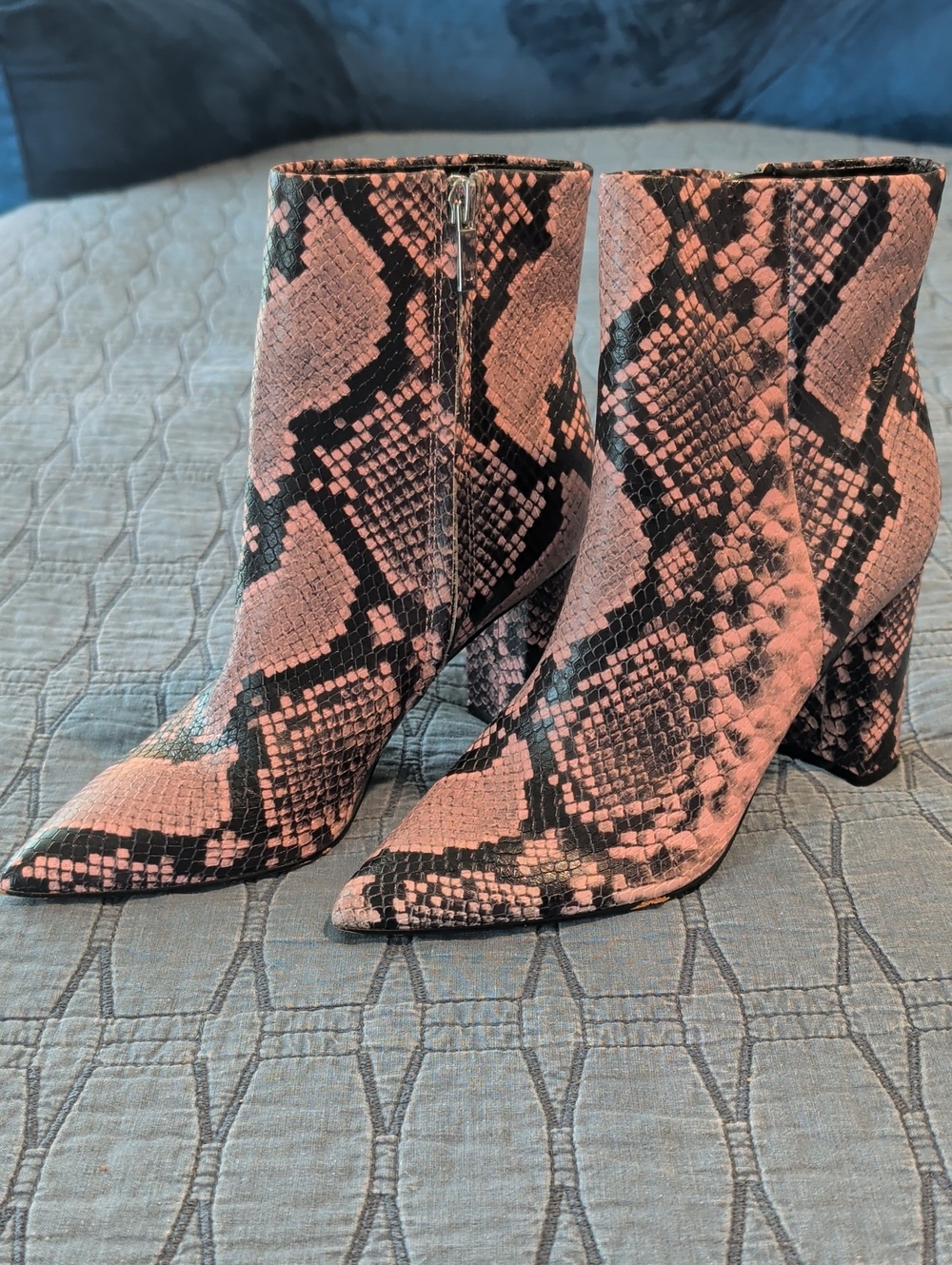 Marc Fisher Pink & Black Snake-Print Pointed Ankle Booties